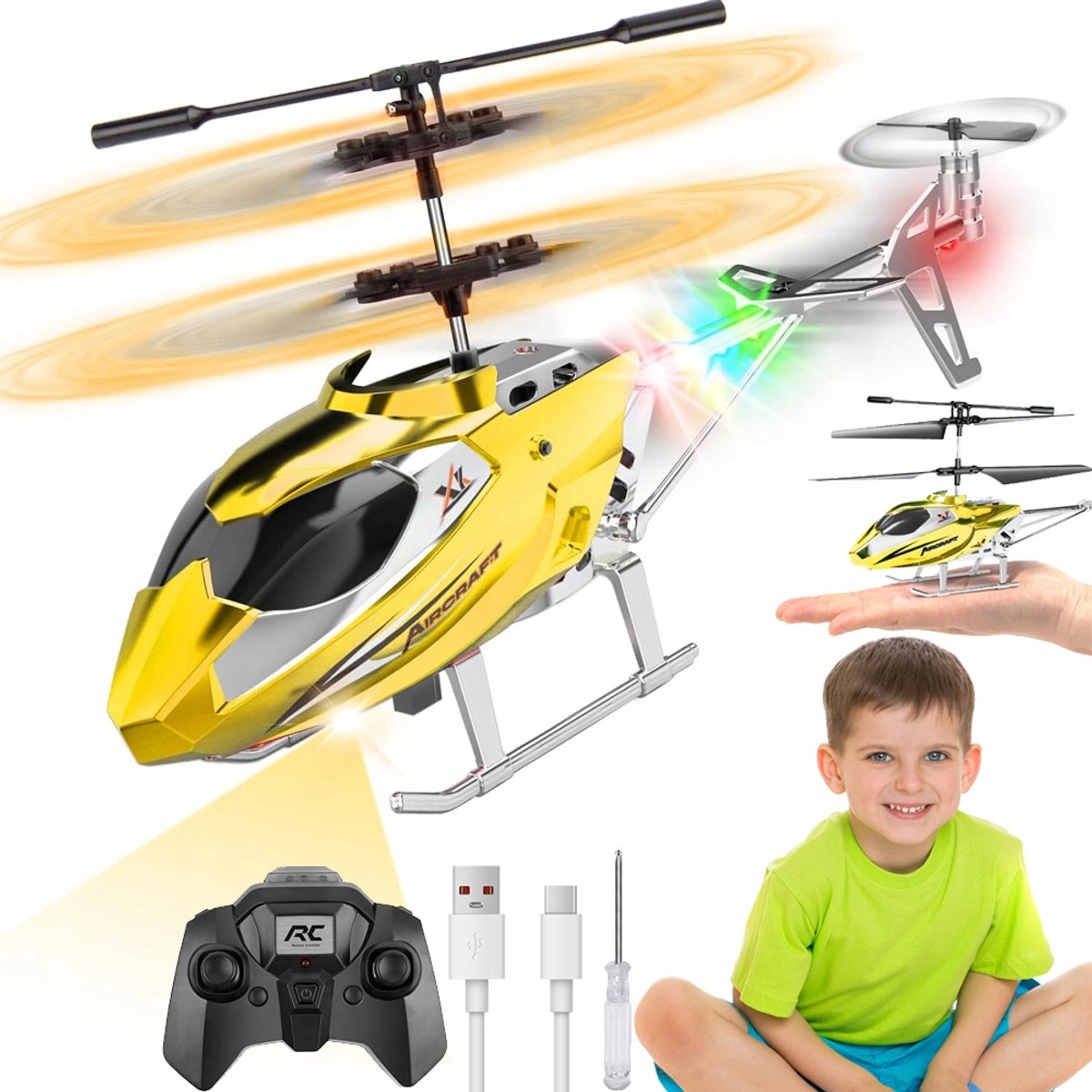 Afstandsbediening Helikopter Speelgoed - goud - met 2,4GHz Afstandsbediening - Hoogtebehoud Functie - Starten/Landen met één Druk op de Knop - Hoogtebehoud en Anti-Interferentie Functies - Ideaal Vrijetijdsspeelgoed