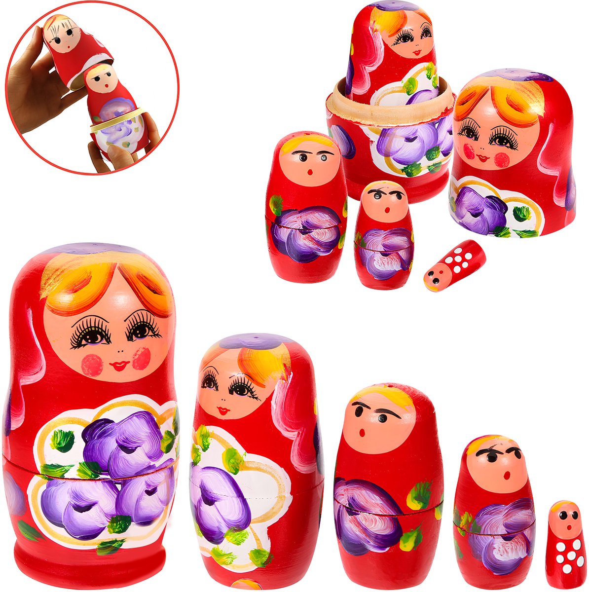 Daily Essentialz Matroesjka Poppen - Matroesjka - Baboesjka - Nesting Dolls - Peg Dolls - Babushka - Decoratie - Rood