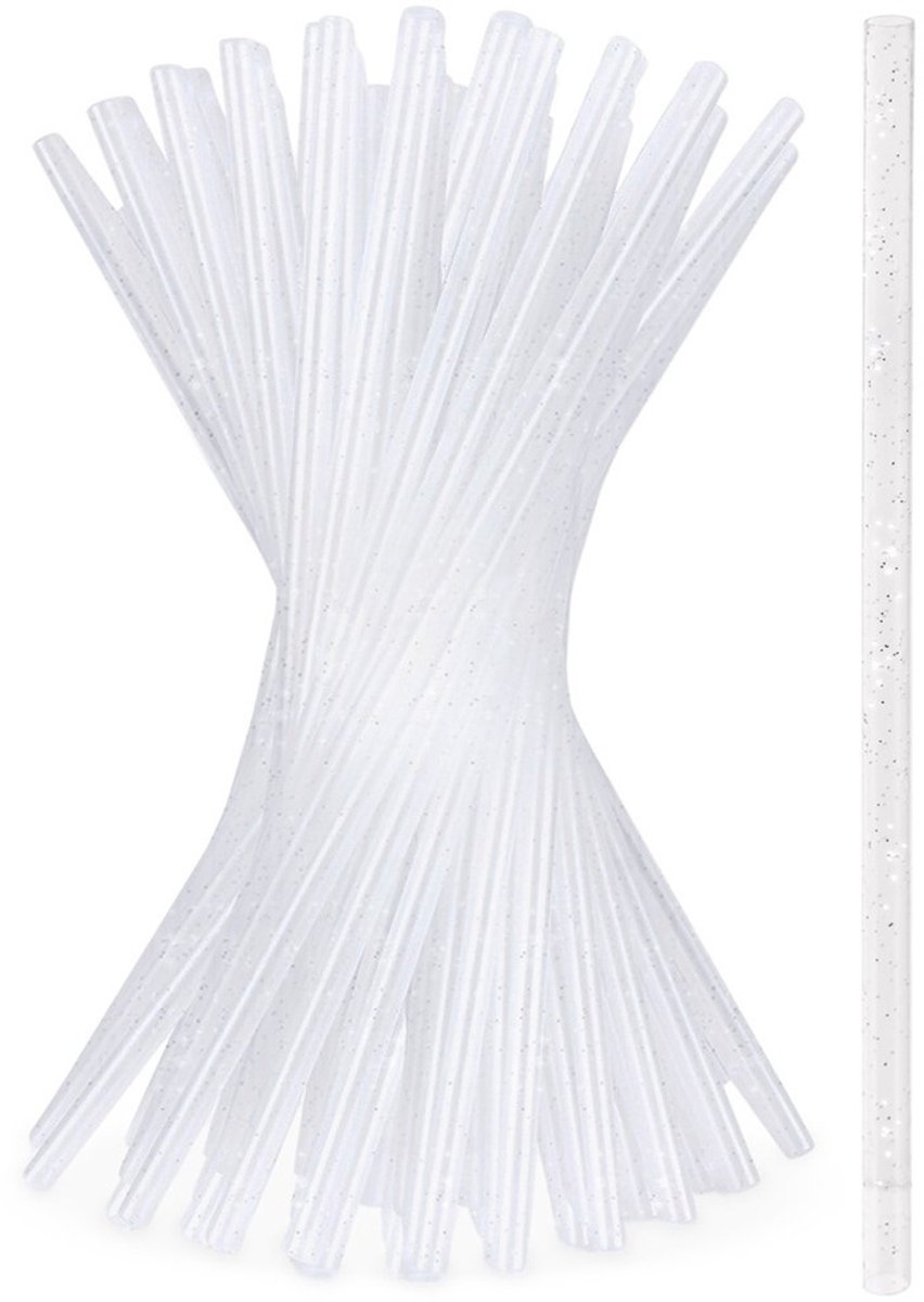 Orion - Drinkrietjes - 22cm - Transparant met Glitters - Herbruikbaar