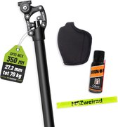 Tige de selle suspendue Suntour SP12-NCX, diamètre 27,2 mm, longueur 350 mm, catégorie de poids jusqu'à 70 kg, parallélogramme, avec Brunox Deo et bande réfléchissante MSZweirad
