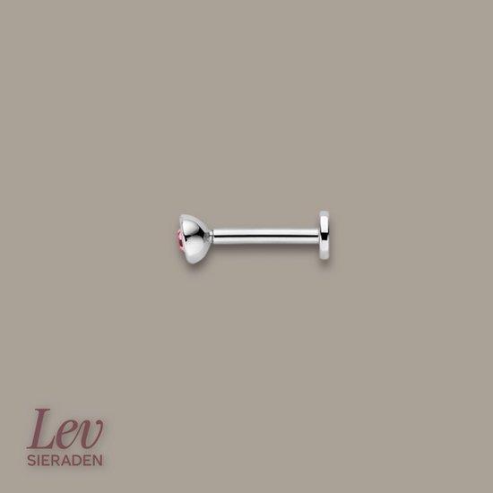 Lev Sieraden - Piercing labret en argent 925 rhodié strass rose balle 3 mm - piercing à la lèvre - piercing du tragus - piercing de l'oreille - Helix - Argent 925 Rhodié