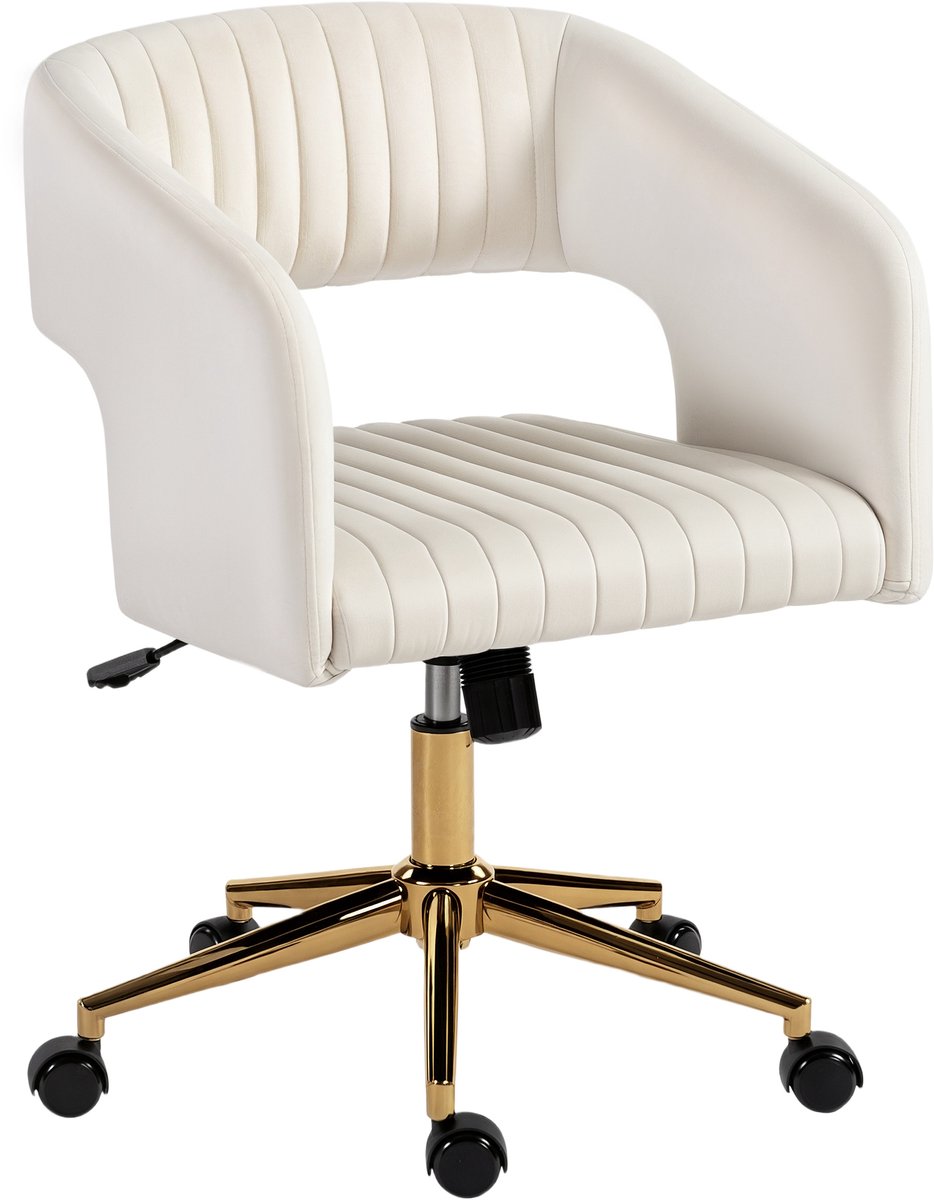 HOMCOM Bureaustoel Polyester, Staal 62L x 61B x 76-84H cm Crèmewit