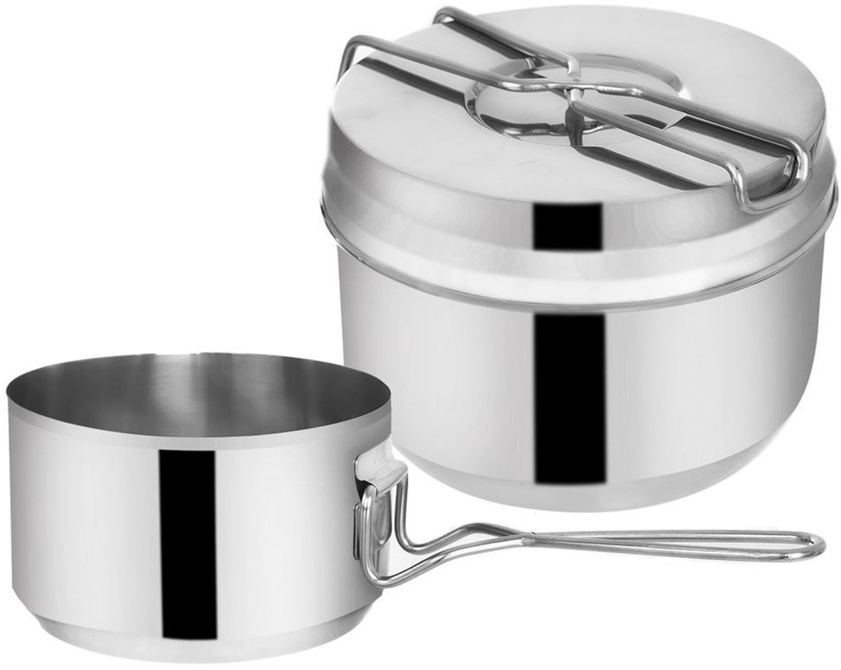 Orion - Stalen Menažka - 1,5 l & 900 ml - Opvouwbare Handgrepen - 3-Delig