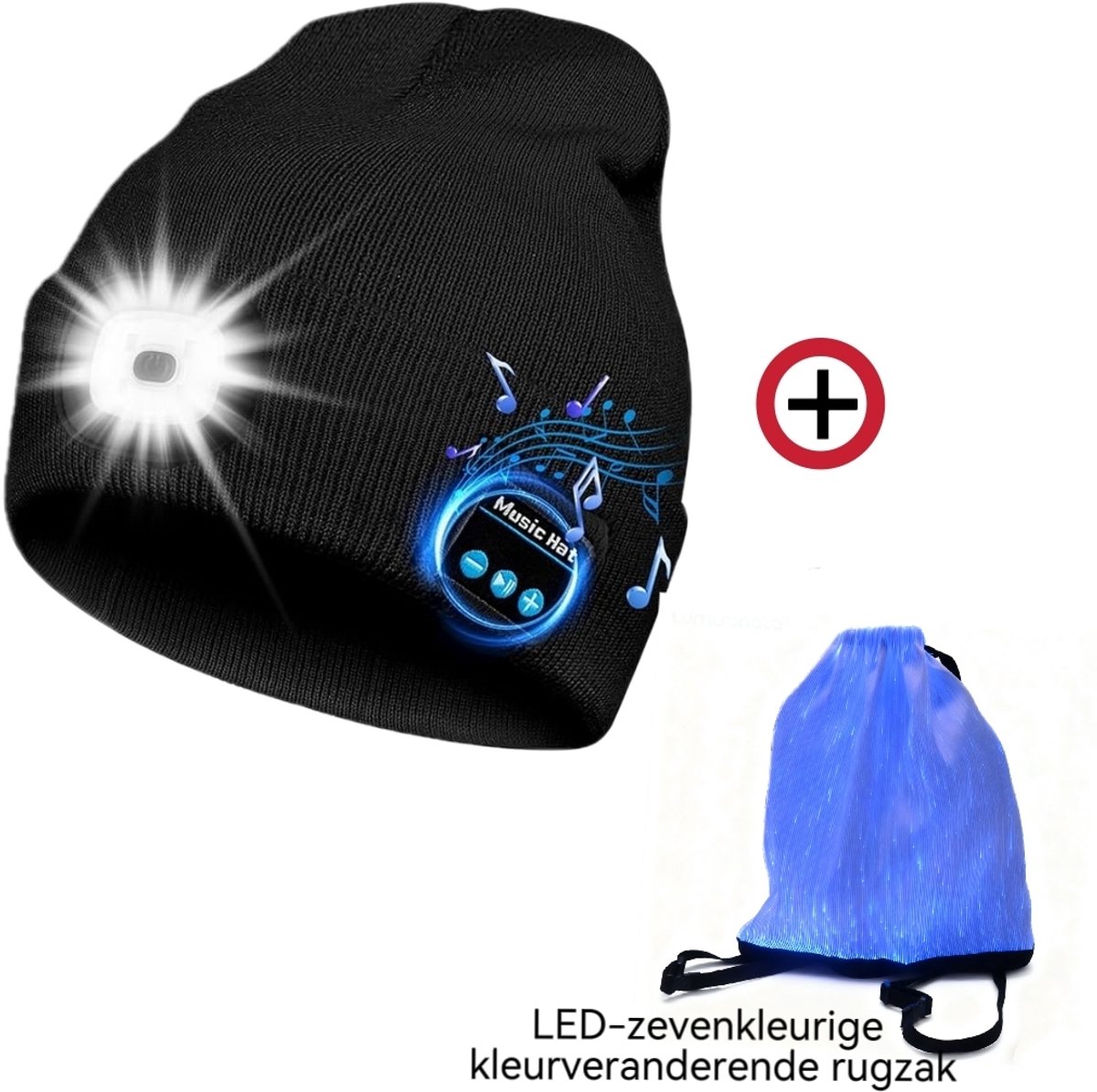 LED Muts – Wintermuts met Oplaadbare- Bluetooth playback-One Wandelen Hond Uitlaten & Outdoor -Zwarte Beanie