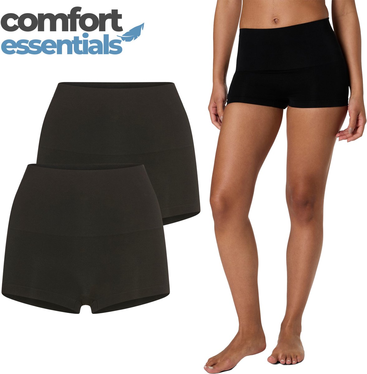 Comfort Essentials – Corrigerend Ondergoed Dames – Hipster – Zwart - L - Dames Ondergoed – Shapewear Dames – Boxershort Dames - High Waist