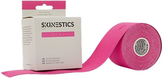 Skinestics Kinesiologie tape – Sport tape – Fysio tape – Kleur Roze – nu 20% langer, 600 cm lang bij 5 cm breed, 170% rekbaar gelijk aan menselijke huid, standaard voorzien van extra sterke lijm, katoen, voor het hele lichaam, medical taping