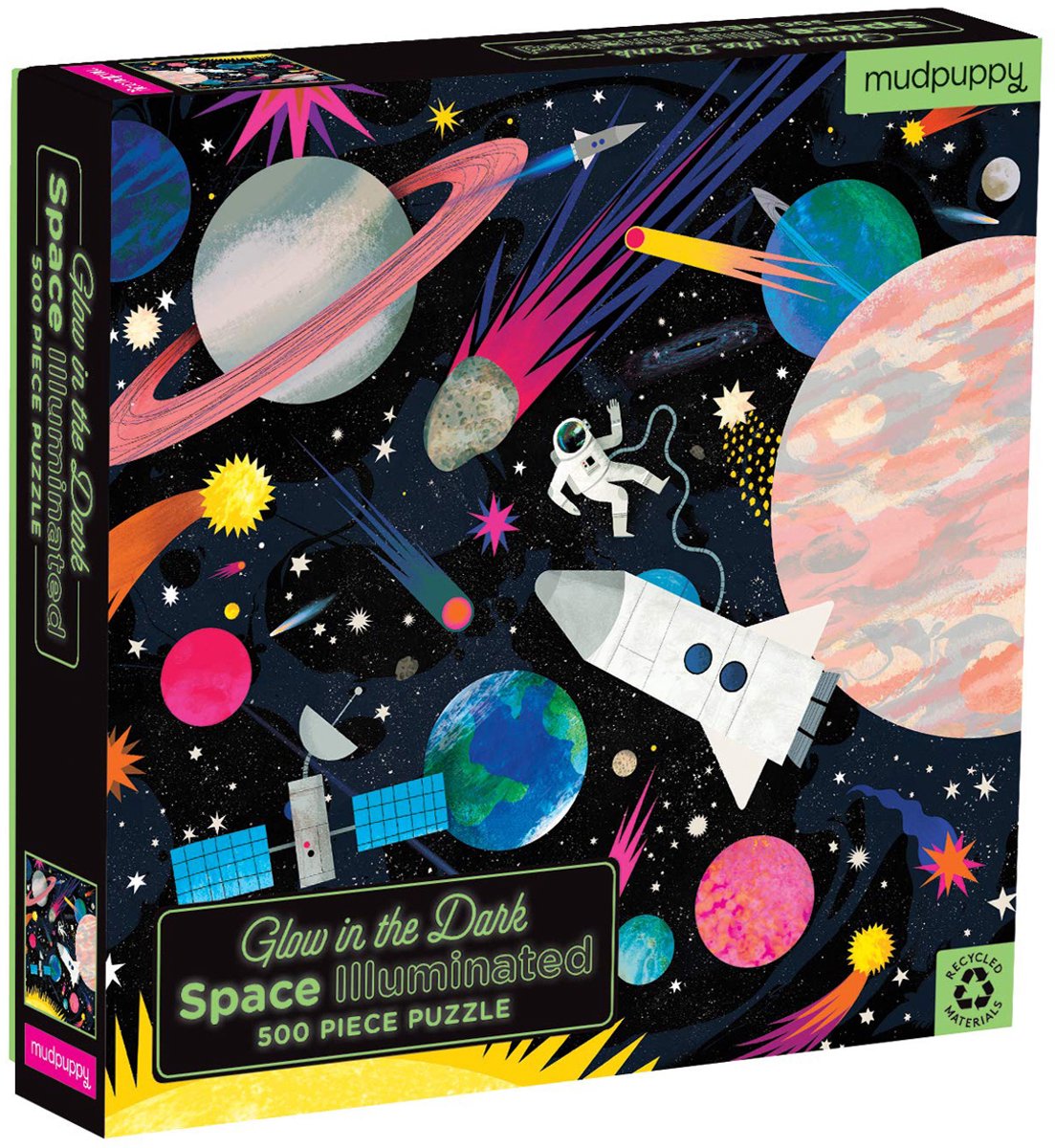 MUDPUPPY Glow In The Dark Puzzel - Ruimte - 51X51Cm - 500 Stukjes - 8 Jaar