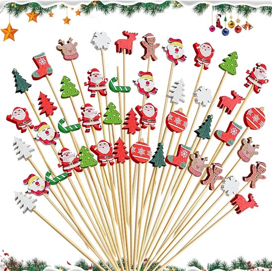 Kerst Cocktailprikkers Bekeify 200 Stück Weihnachten Cocktailspieße 12 Cm Bambus Fingerfood Prikkers Kerst