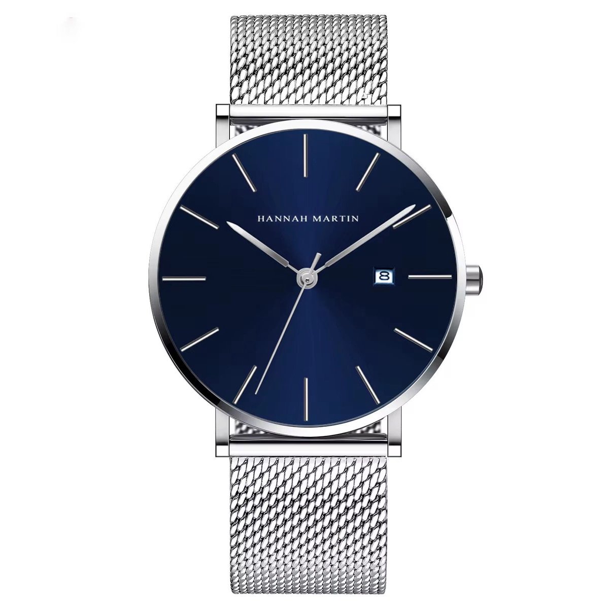 Hannah Martin Zilverkleurig Heren Horloge | Verstelbaar | Horloges | Zilverkleurig Blauw | Luxe Geschenkdoos