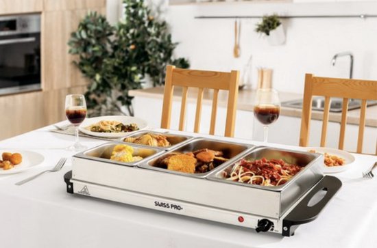 Swiss Pro+ Dubbele Warmhoudplaat - 300W - 4 x 2,5 Liter & 4 x 1 Liter - Incl deksel - RVS — afbeelding 5