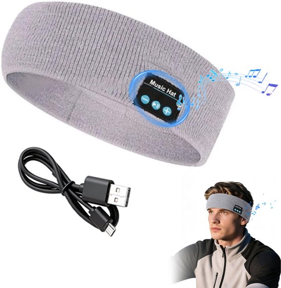 Draadloze Bluetooth-muziek sporthoofdband - Ultrazachte slaaphoofdband aan de zijkant - Oplaadbare en wasbare hoofdband - Uitgerust met HD-stereoluidsprekers - Perfect voor slapen, sporten, hardlopen, yoga, slapeloosheid, vliegreizen en meditatie