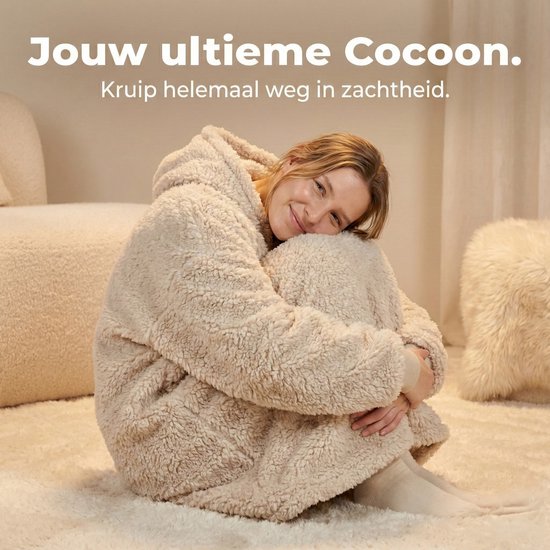 Zest Hoodie | The Ultimate Homewear – Beige Hoodie Deken – Fleece Deken met Mouwen – Unisex, Eén maat