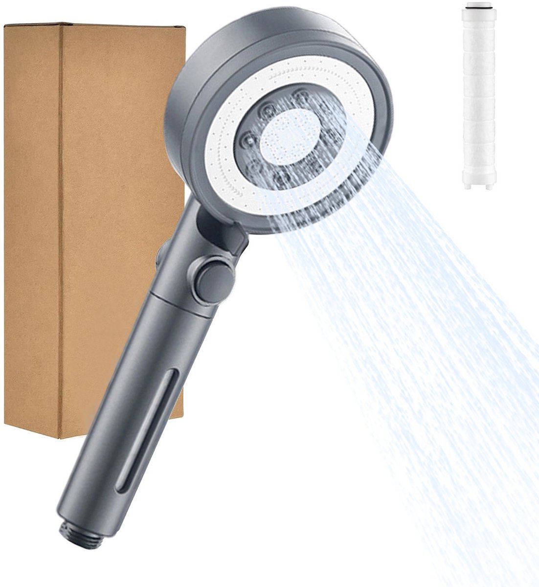 OKWISH Douchekoppen - Handdouche Hoge Druk Met 5 Modi, Ingebouwde 4-Layer Filter, Waterbesparende Douchekop, ABS, Grijs, 26,4 x 10,1 cm