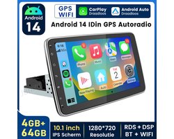 Hexinex Quad-Core 1DIN autoradio Geschikt voor VW SEAT AUDI BMW Peugeot enz - Draadloos CarPlay, Android Auto, 360° rotatie, multimediaspeler, 4GB+64GB
