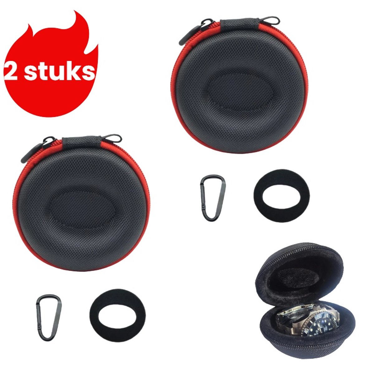 2-delige - Horlogetas - Opbergtas voor mechanische horloges - Draagbare schokbestendige horlogetas - Cadeaudoos voor horloge-sieraden - Rode ritsversie