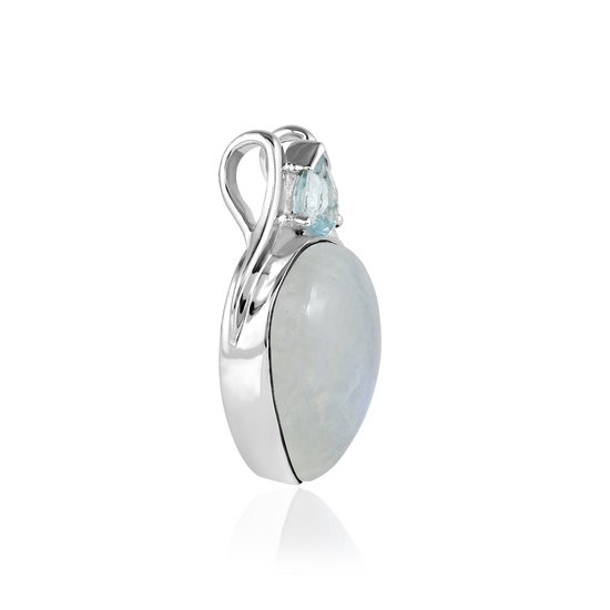 SilverGems Pendentif en argent en forme de goutte avec pierres précieuses Rainbow Moonstone et Blue Topaz
