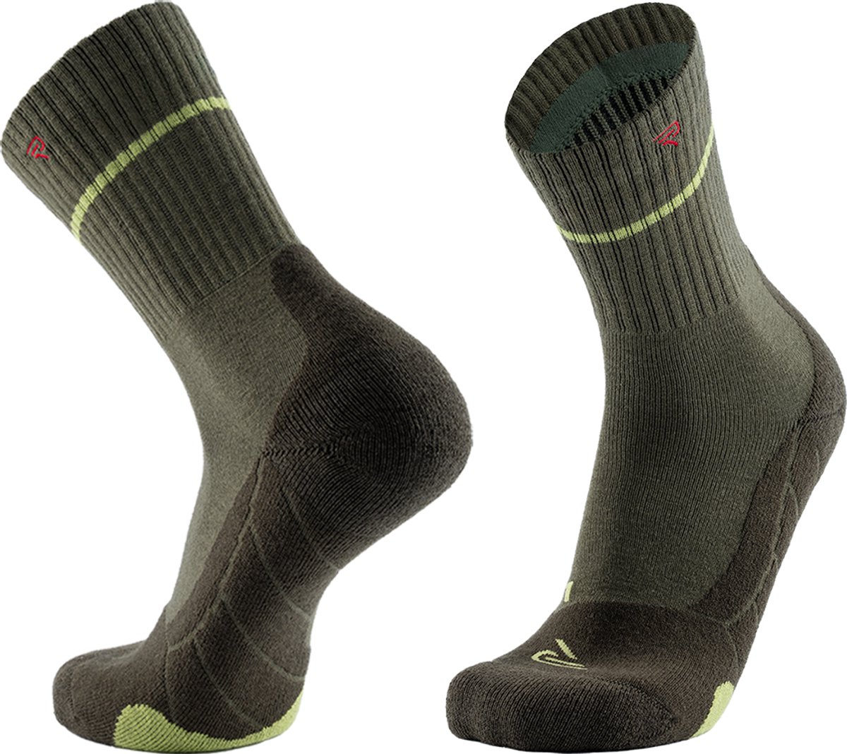 RØFF SOCKS® Wandelsokken Outdoorsokken Trailsokken 2pack Merinowol Naadloos Groen