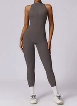 Allure Gym Jumpsuit - Maat S - Grijs - Dames Jumpsuit - Open Rug - Charcoal Grey - Donkergrijs - Seamless Sport Jumpsuit Dames