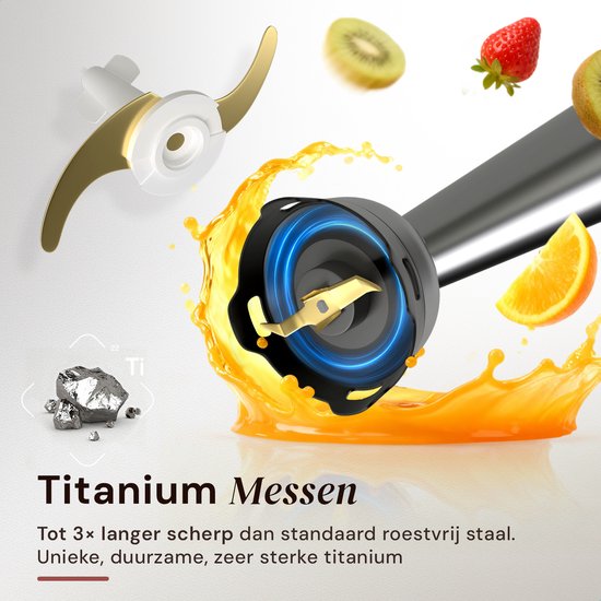 Veltrion Staafmixer S1 PRO 6-in-1 set - Titanium Messen - Inclusief Spatel, hakmolen, garde, melkopschuimer & Maatbeker - Krachtig & Vaatwasserbestendig - Turbofunctie - 1100W - PFAS-vrij van Merkloos — afbeelding 3
