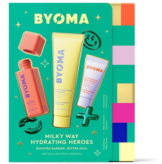BYOMA Milky Way Hydrating Heroes – Ensemble de soins – Hydrating Milky Toner 30ml + Milky Moisture Cleanser 60ml + Moisturising Rich Cream 15ml – Intensément Hydratant & Renforçant la Barrière – Pour Tous les Types de Peau