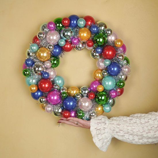Housevitamin Décoration de Noël – Couronne de Noël Boules de Noël – Plastique – Multicolore – 34x10 cm – Luxe & Incassable – Couronne de Noël Colorée
