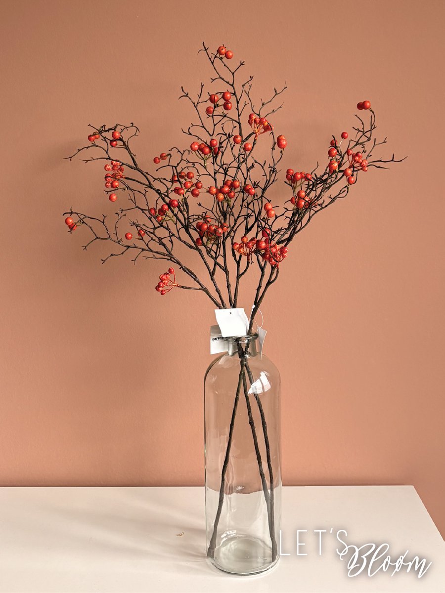 Let's Bloøm | Kunsttak | Oranje bessen | Oranje bessentak |1, 3 of 5 stuks | Bessen | Kunstbloemen | Zijde bloemen | Herfst | Kerst | Kunstbloem | Decoratieve tak | 75 cm