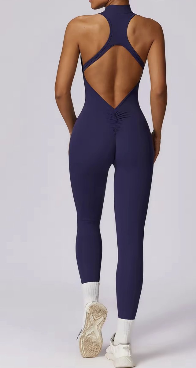 Allure Gym Jumpsuit - Maat M - Donkerblauw - Dames Jumpsuit - Open Rug - Navy - Dark Blue - Seamless Sport Jumpsuit Dames — afbeelding 2