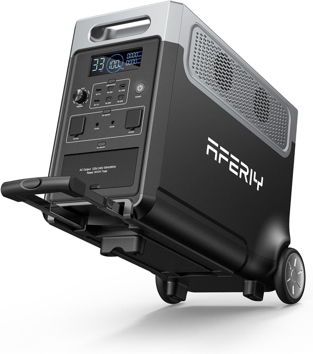 AFERIY P310 3600W Draagbare Powerstation - 3840Wh LiFePO4 Baterij - Snelladen in 1,5u - App-besturing - UPS en Zonnepaneel Compatibel – Ideaal voor Thuis Kantoor en Kamperen