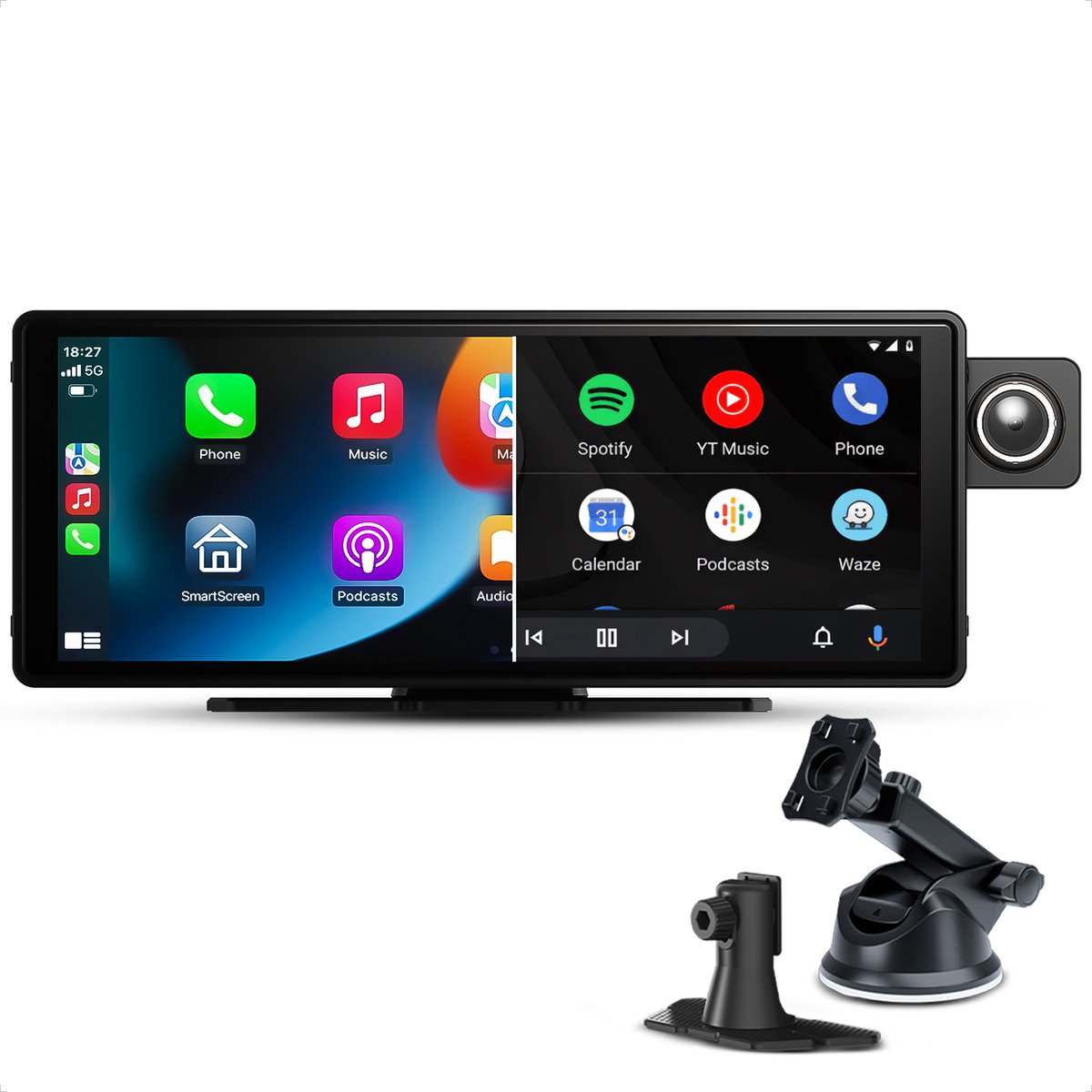 CarMe CarPlay Scherm 10 Inch - Met Ingebouwde Dashcam - Inclusief SD-Kaart - Apple CarPlay & Android Auto (Draadloos) - Touchscreen - Navigatiesysteem auto - Geschikt voor Apple CarPlay & Android Auto - Android Auto scherm