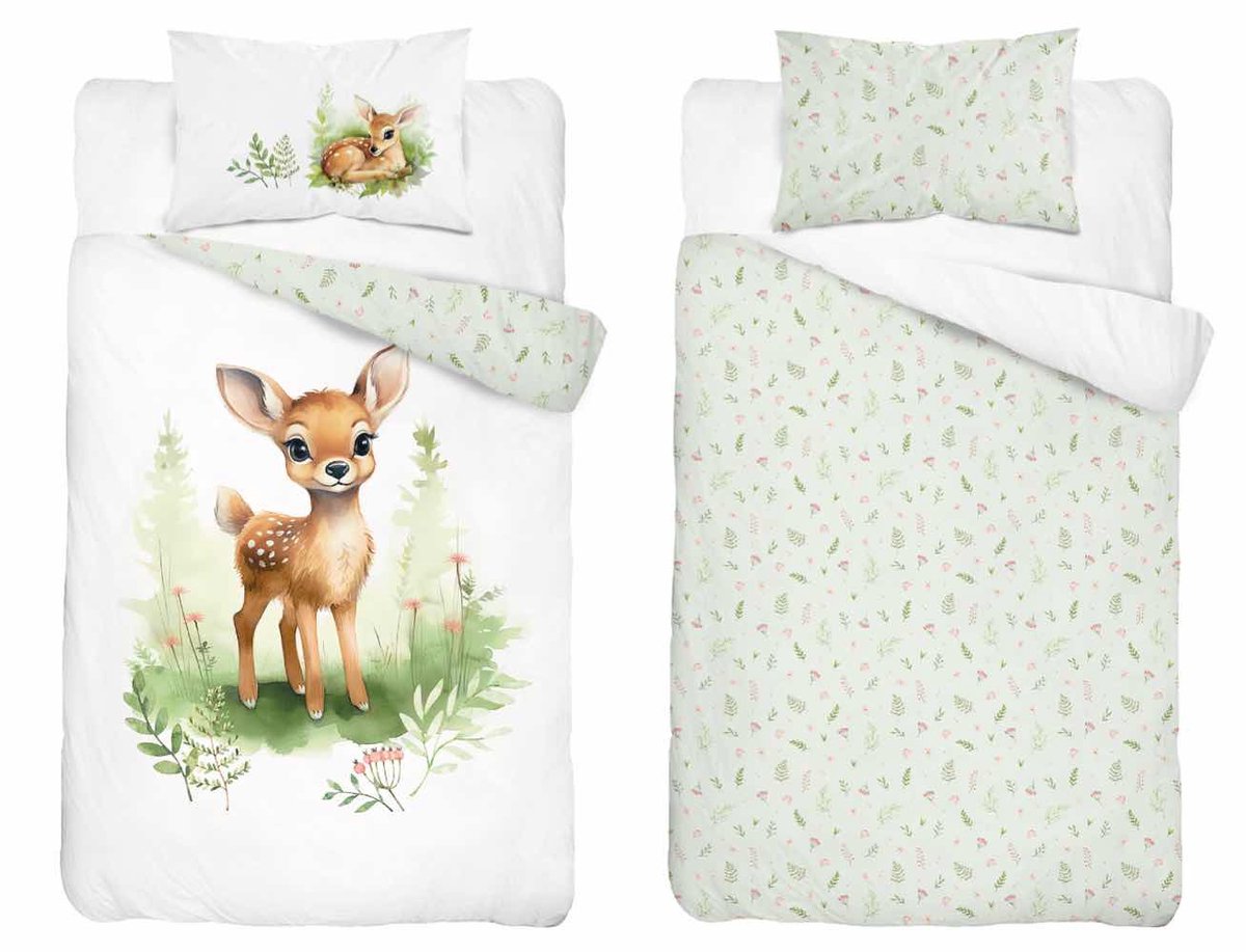 Schattig Hert BABY Dekbedovertrek, Hertje - 135 x 100 cm - Katoen Bamboe ledikant peuter Ademend absorberen
