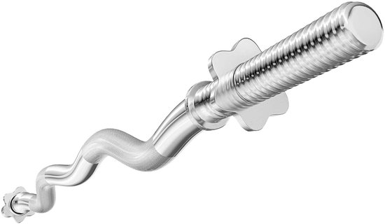 Zilverkleurige, gebogen halterstang met sterke grepen en schroefdraad aan beide zijden.