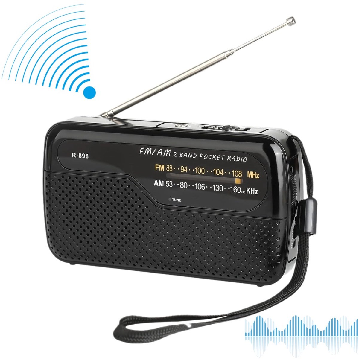 OIMG AM/FM-zakradio - Hoogwaardige - Kleine Draagbare Radio op Batterijen - Noodradio - Radio op Batterijen - batterijduur - Gebruiksvriendelijk - Koptelefoonaansluiting - Kleine Radio - voor thuis en buiten - Geschikt als kerstcadeau - zwart