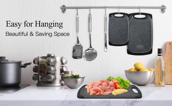 Set de Planches à découper Royalty Line ® CB3PCB - 25/31/40 cm - Antidérapantes - Poignée ergonomique - Planches de cuisine - Passe au lave-vaisselle - Plastique - Avec zone de broyage pour broyer l'ail et le gingembre - Zwart