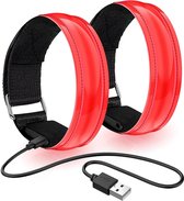 Hardloop Verlichting - 2 Stuks - Hardloopband - Wandel Armband - Sportarmband - Oplaadbaar - LED-Polsband - LED - Reflecterend Hardlooplicht - Reflecterend Hardlooplicht - Geschikt Voor Hardlopen En Fietsen - Rood