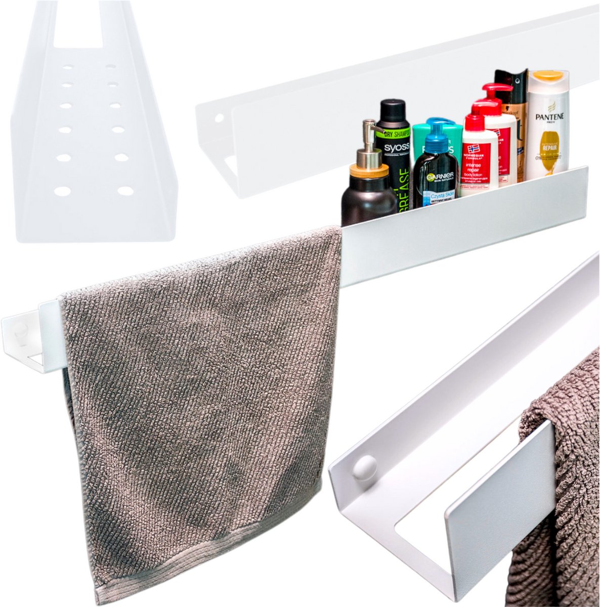Zolta Serie - Witte Metalen Wandrek - 90x9x8 cm - Loftstijl
