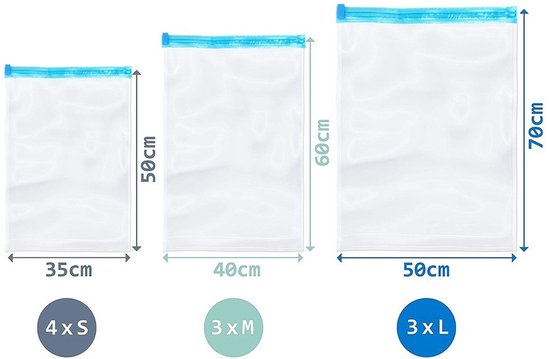 Vilde - Compressiezak Set - 10 Stuks - Verschillende Maten - Herbruikbaar - Transparant van Vilde — afbeelding 3