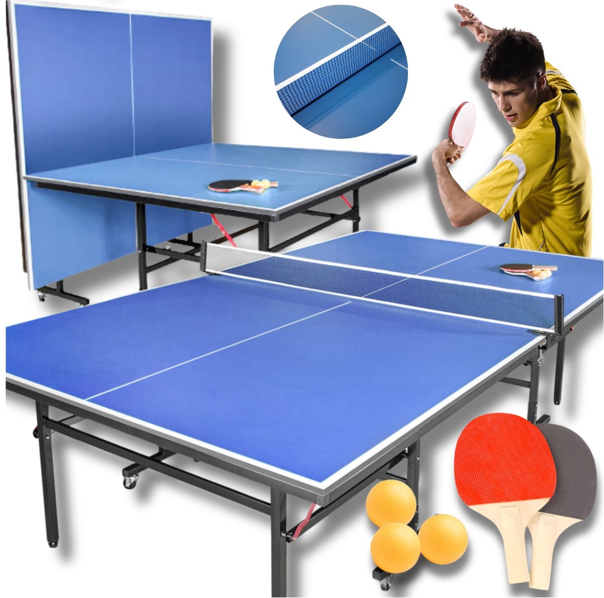 Zolta - Inklapbare Tafeltennistafel - Blauw - Met Accessoires - Voor Thuisgebruik