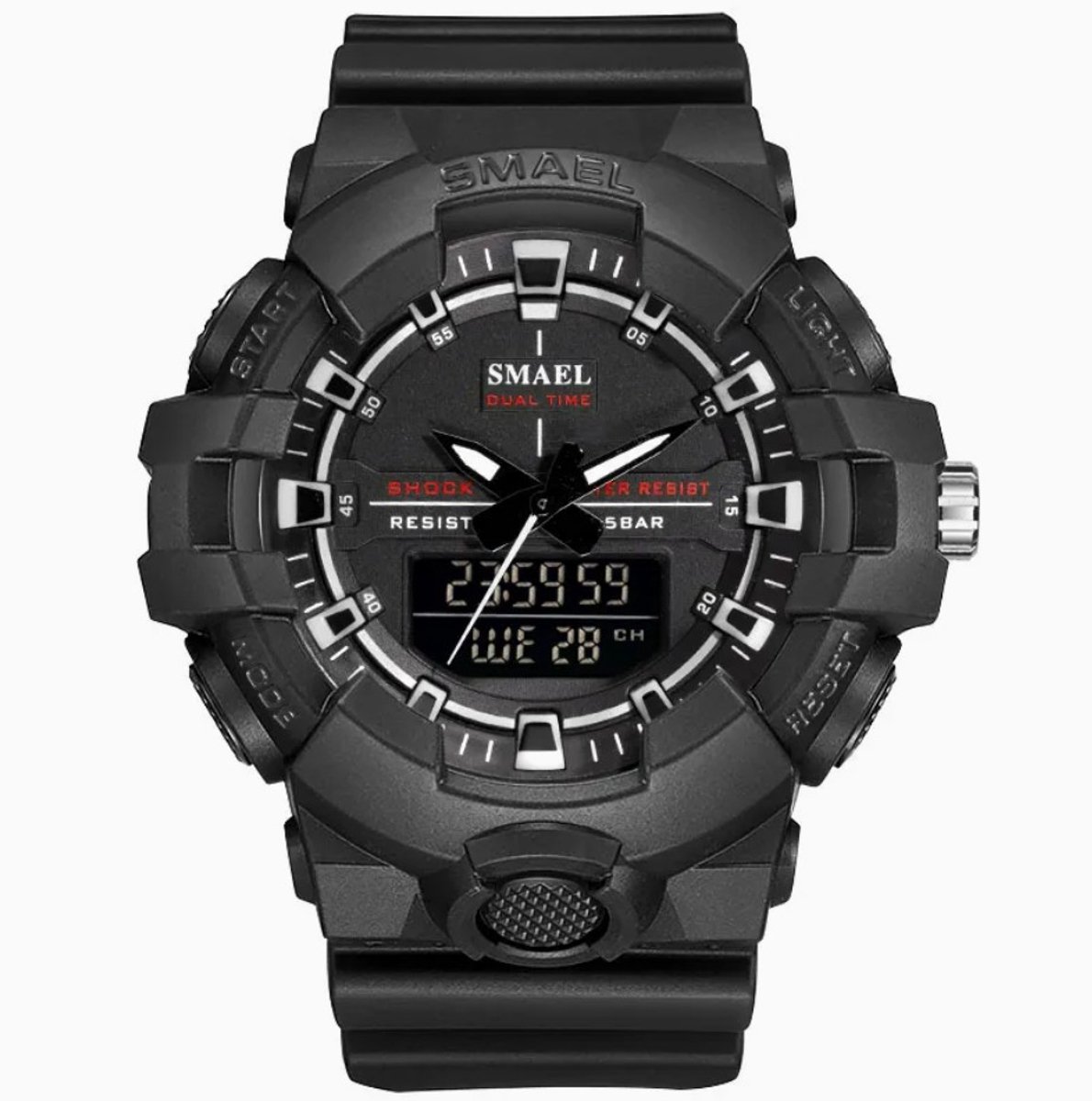 Shock Bestendig Heren Horloge Zwart Koper met rubber band | Smael | 1642b | Waterdicht | Glow in dark | Mud Master | Leger | Licht | Rubberen band | Timer | Army | Eyecatcher | Master| Vaderdag Cadeau | Vaderdag | kado|