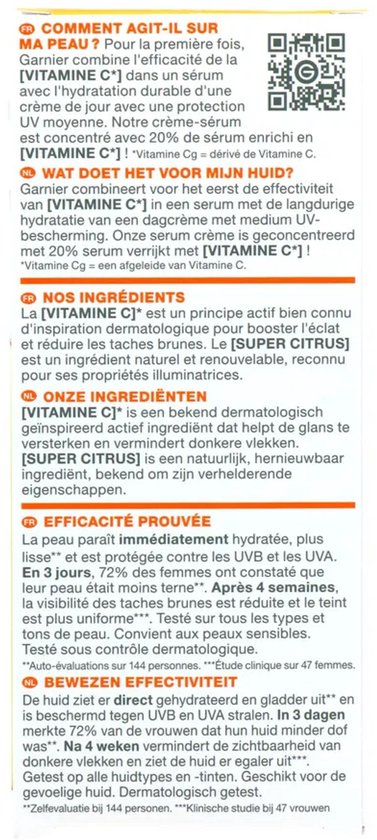 Garnier SkinActive - Glow Booster Serum Cream met Vitamine C* en SPF 25 - 2-in-1 serum & crème - Serum Vitamine C* - Hydrateert & Laat Stralen - 50ml
