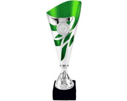 Luxe trofee - prijs beker - zilver/groen - kunststof - 21 x 7 cm - sportprijs-