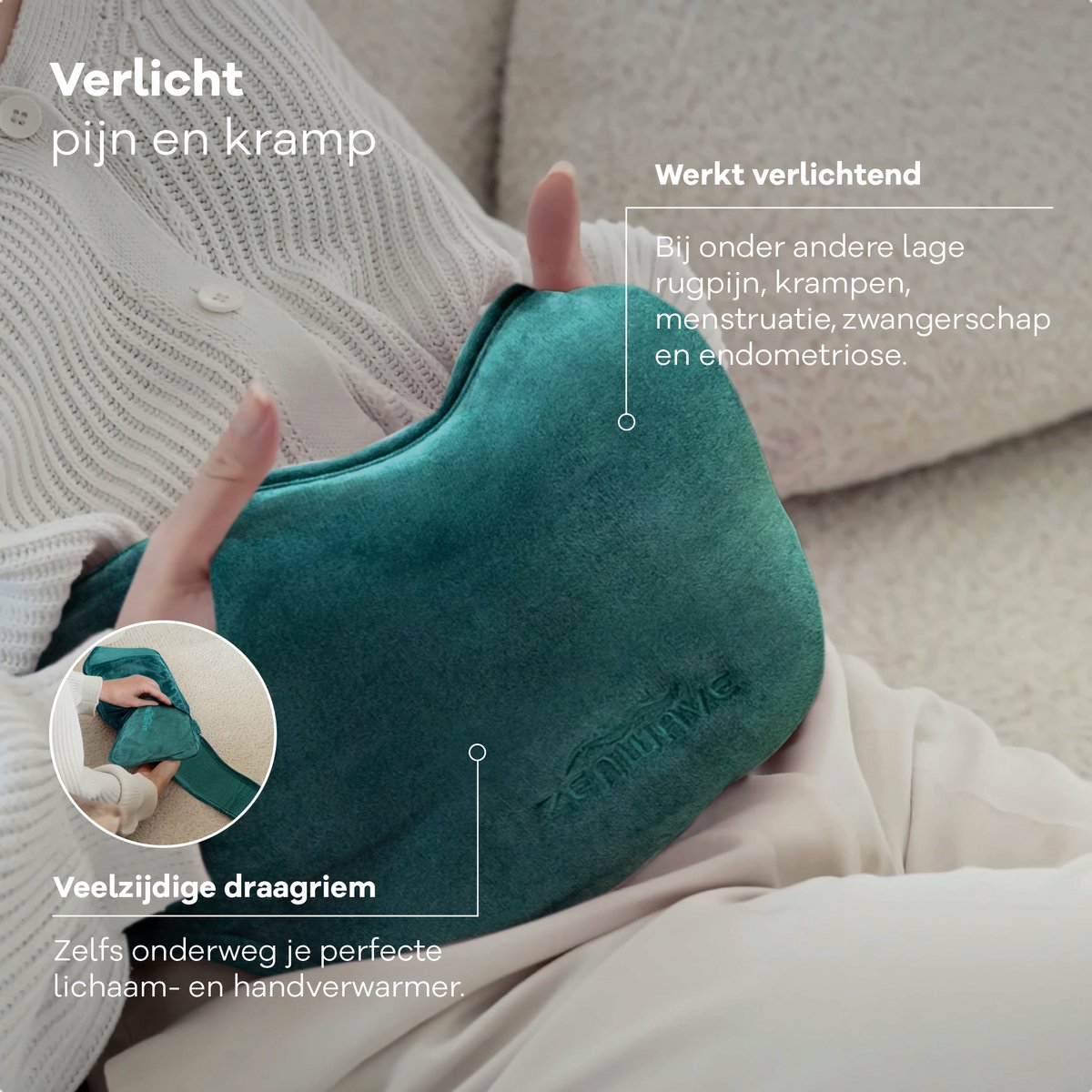 Zenwave Elektrische Kruik met Hoes - Digitaal Display - Warmtekruik & Waterkruik met Handwarmers - Oplaadbare Warmtekussen - Menstruatie Warmteband - Duurzaam & Draadloos - Kamperen & Outdoor - Warmwaterkruik Groen – foto 7