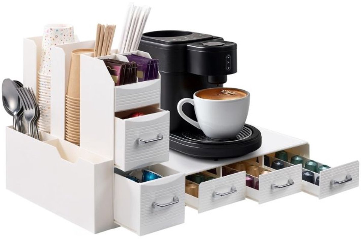 Famanu – Koffiecapsule lade organizer – Koffiecuphouder met 5 lades – Tot 48 cups – Wit