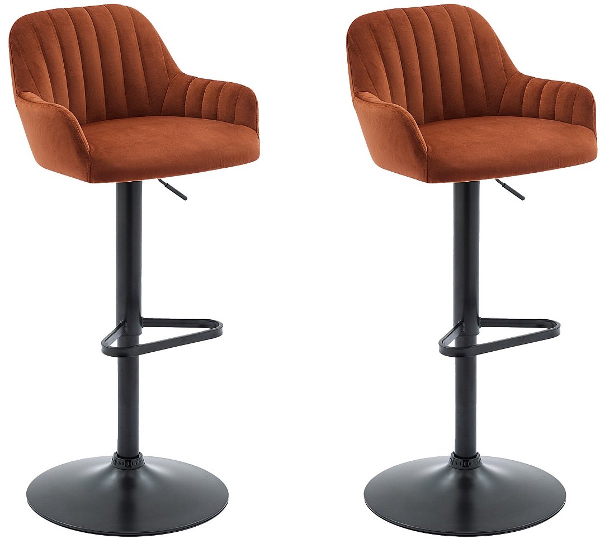 Vente-unique Set van 2 barkrukken van fluweel en zwart metaal - Verstelbare hoogte - Terracotta - ELEANA