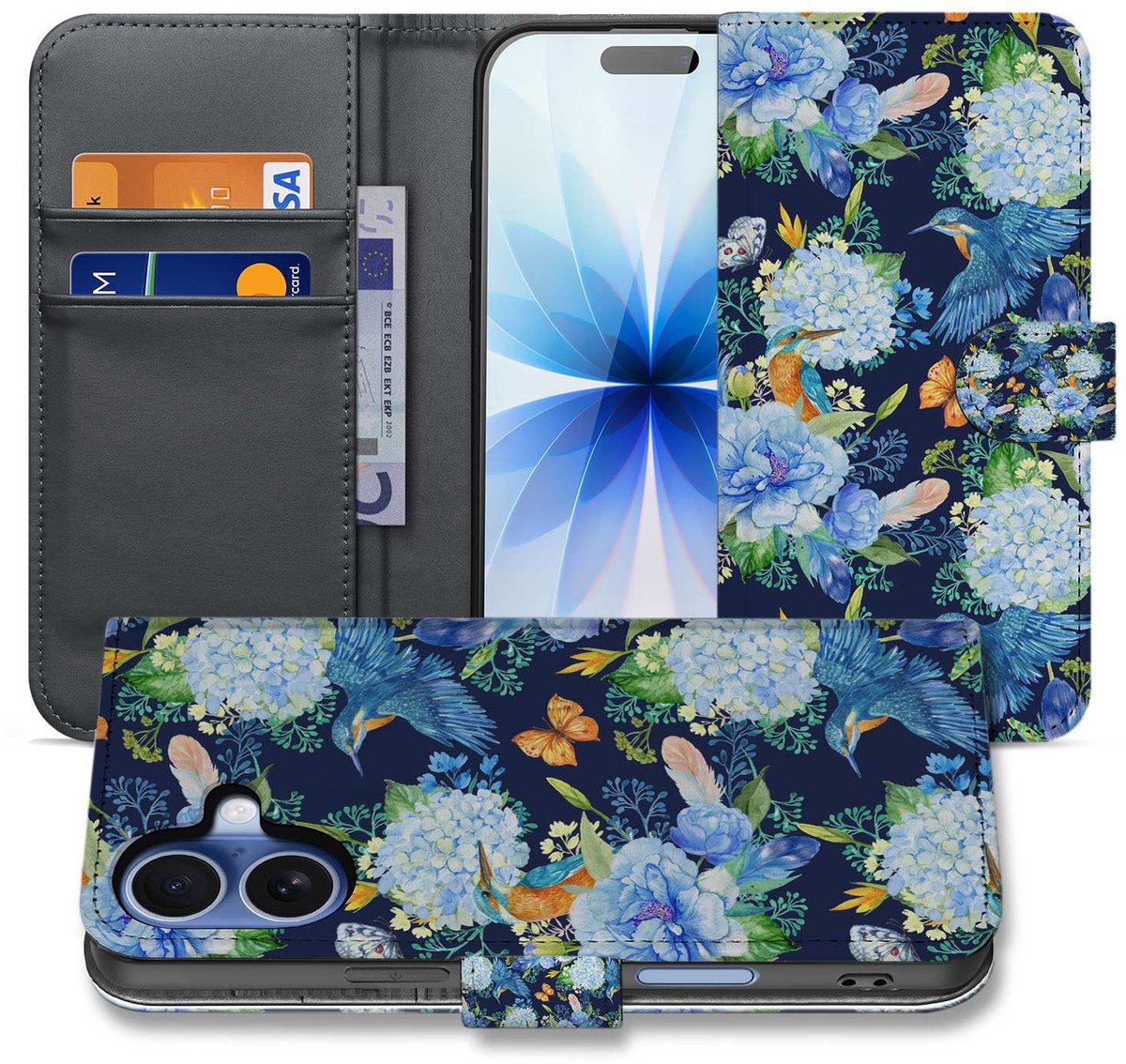 Telefoonhoesje Met Pasjes Apple iPhone 17 Ijsvogel PU Leer