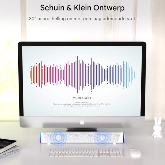 GELLDG Computerluidsprekers - USB-voeding Bluetooth pc-soundbar - Met aan/uit-knop en LED-indicator - Geschikt voor desktop- en laptop-pc's - Wit — afbeelding 2