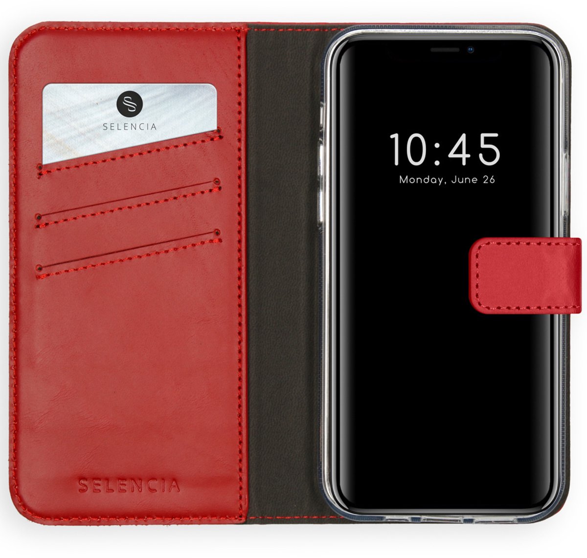 Selencia Hoesje - Geschikt voor Apple iPhone 12 Pro Max - Echt Lederen Bookcase - Rood