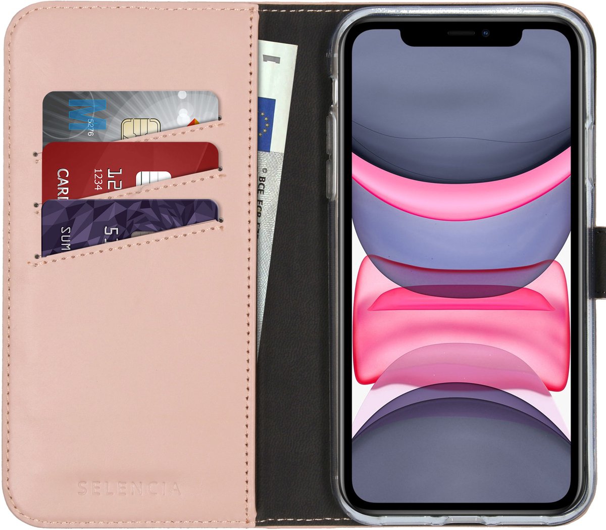 Selencia Hoesje - Geschikt voor Apple iPhone 11 - Echt Lederen Bookcase - Dusty Pink