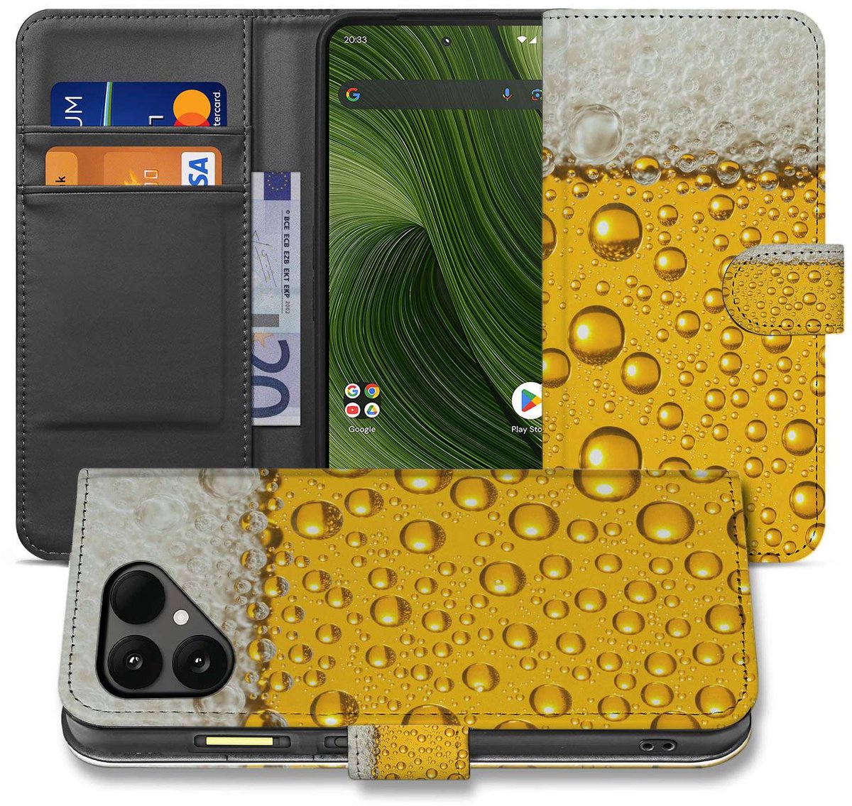 Fairphone 6 Bookcase Hoesje Met Bierprint Design, Geel Schuim En Magnetische Sluiting