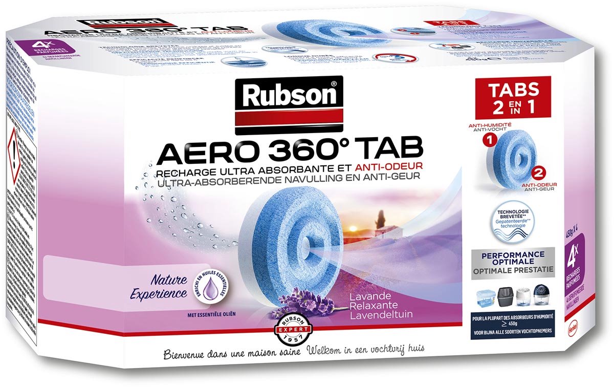 Rubson AERO 360 Navullingen Lavendel 4 Stuks | Luchtontvochtiger Navulling | Vochtopnemer