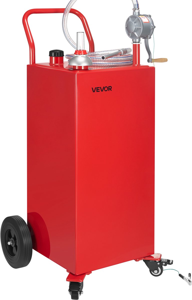 VEVOR 40 Gallon Brandstofcaddy, Benzine- en Dieseltank met Handmatige Overdrachtpomp, Draagbare Brandstofopslagtank met 4 Wielen en 3 Meter Slang, Brandstofcaddy voor Auto's, Grasmaaiers, ATV's, Boten en Meer, Rood